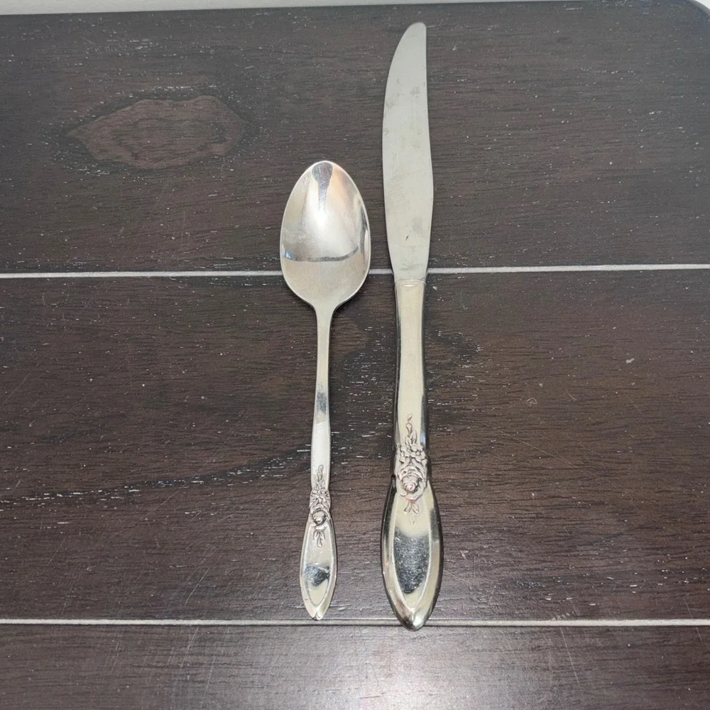 Oneida Community Stainless | Morning Rose | Knife and‎ Teaspoon | Set of 2
